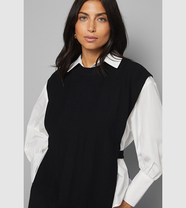 Belted Knitted Sweater Vest