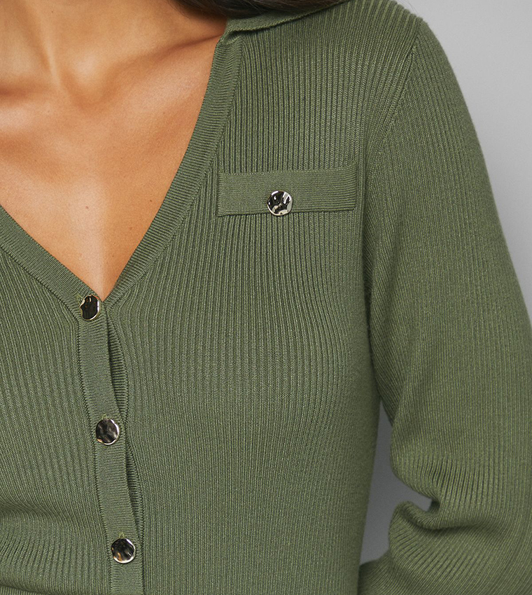 فستان ميدي مرن برقبة V 