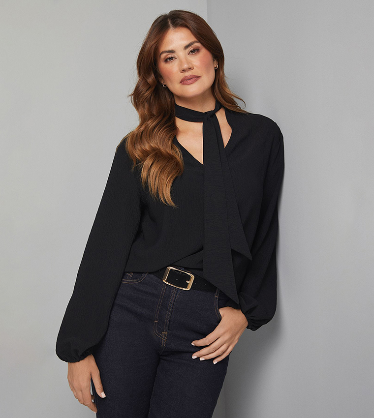 Tie Neck Long Sleeves Woven Top