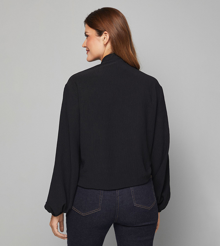 Tie Neck Long Sleeves Woven Top