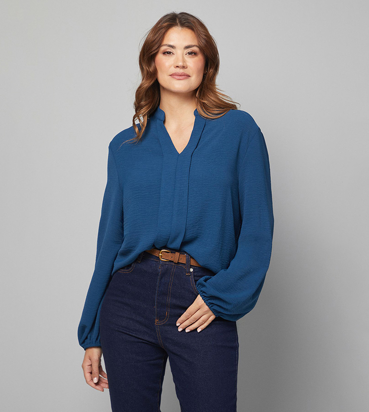 Crew Neck Long Sleeves Woven Top