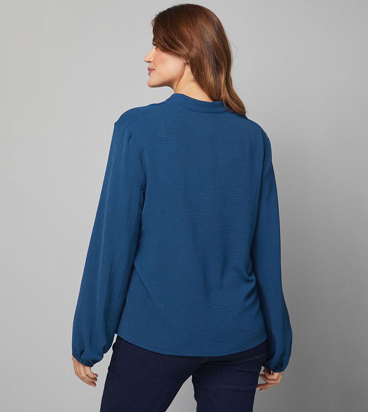 Crew Neck Long Sleeves Woven Top
