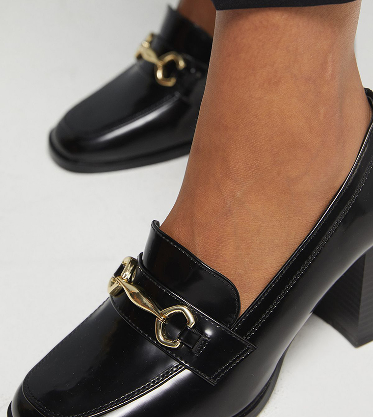 Daffie Snaffle Trim High Block Heeled Loafers