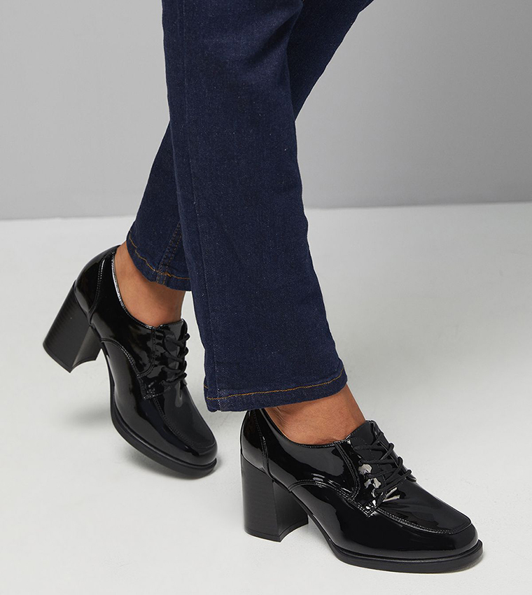 Wide Fit Dante Lace Up Block Heeled Loafers