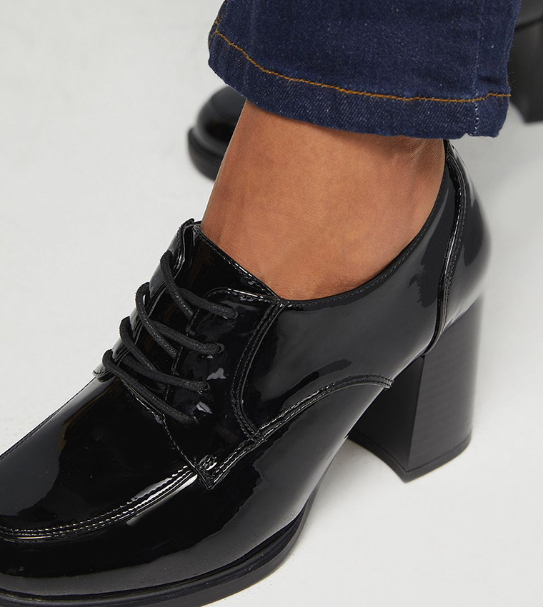 Wide Fit Dante Lace Up Block Heeled Loafers