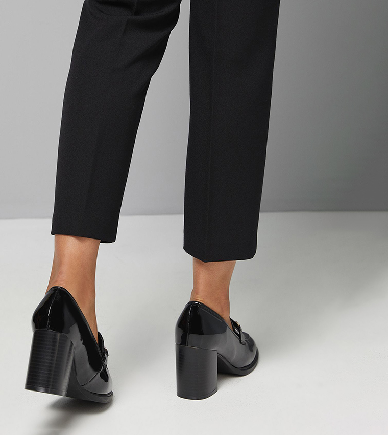 Wide Fit Daffie Snaffle Trim High Block Heeled Loafers