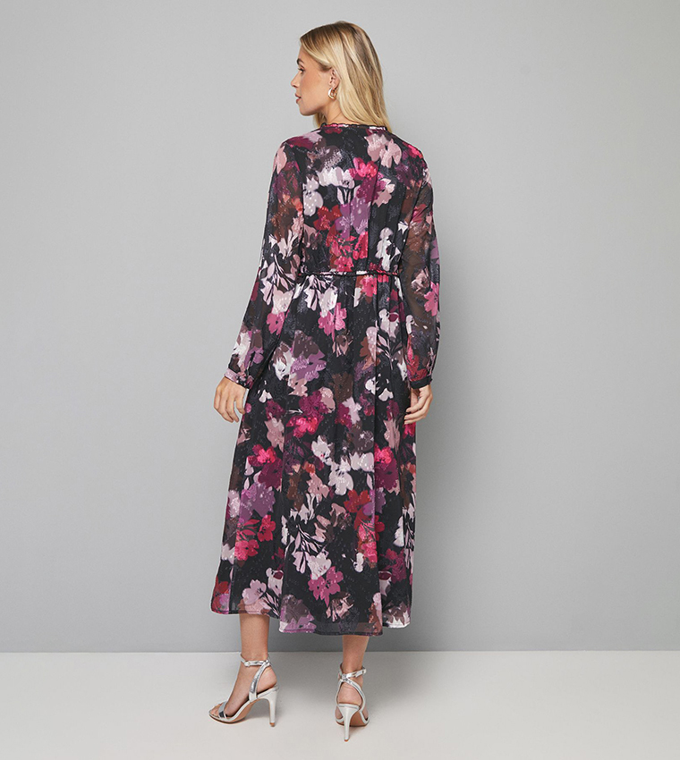 Petite Floral Jacquard Ruffle Midi Dress