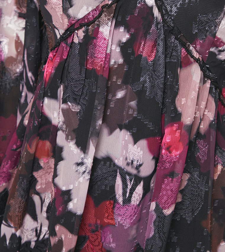 Petite Floral Jacquard Ruffle Midi Dress