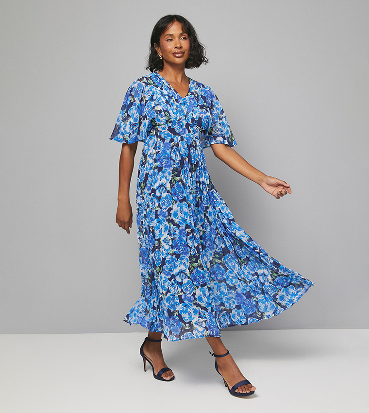 فستان ميدي بكسرات وأكمام كاب