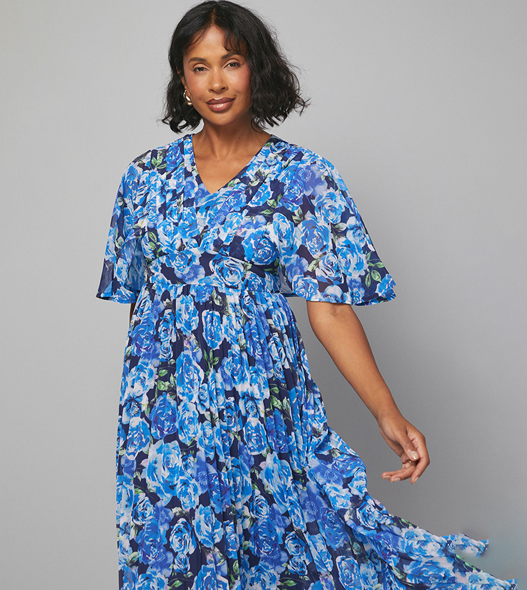 فستان ميدي بكسرات وأكمام كاب