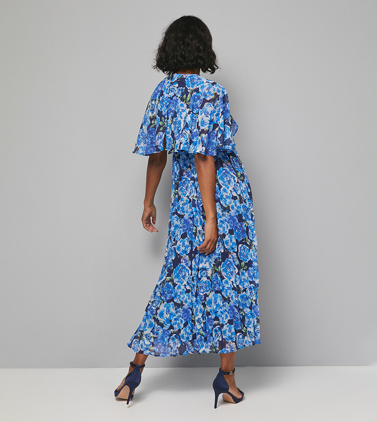 فستان ميدي بكسرات وأكمام كاب