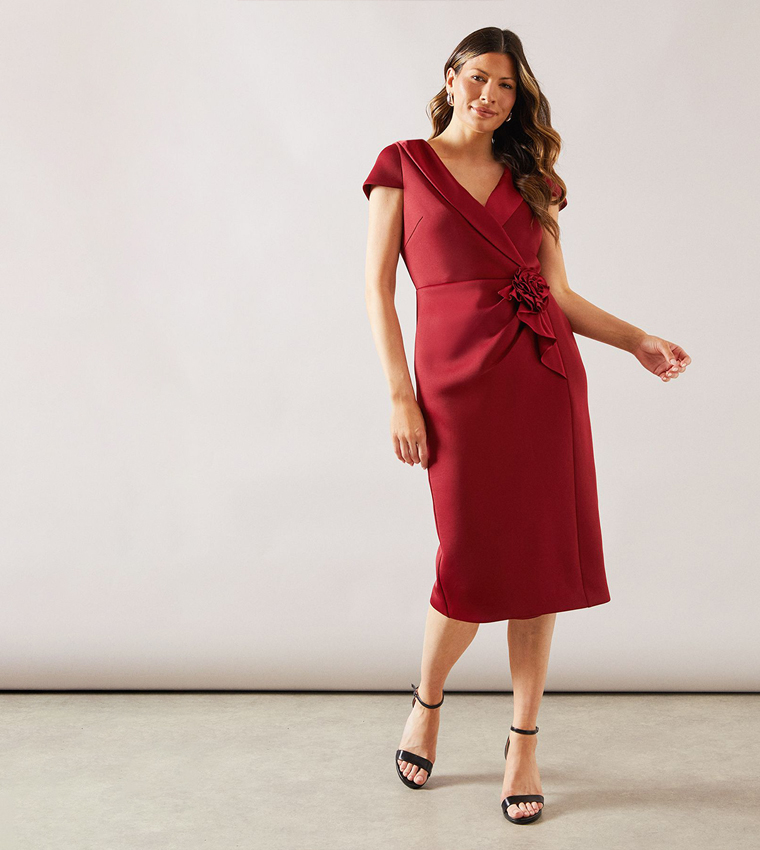 Buy Wallis Scuba Corsage Occasion Midi Dress In Red | 6thstreet Qatar