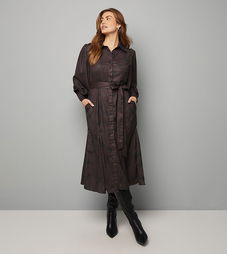 فستان قميص ميدي بطبعة 