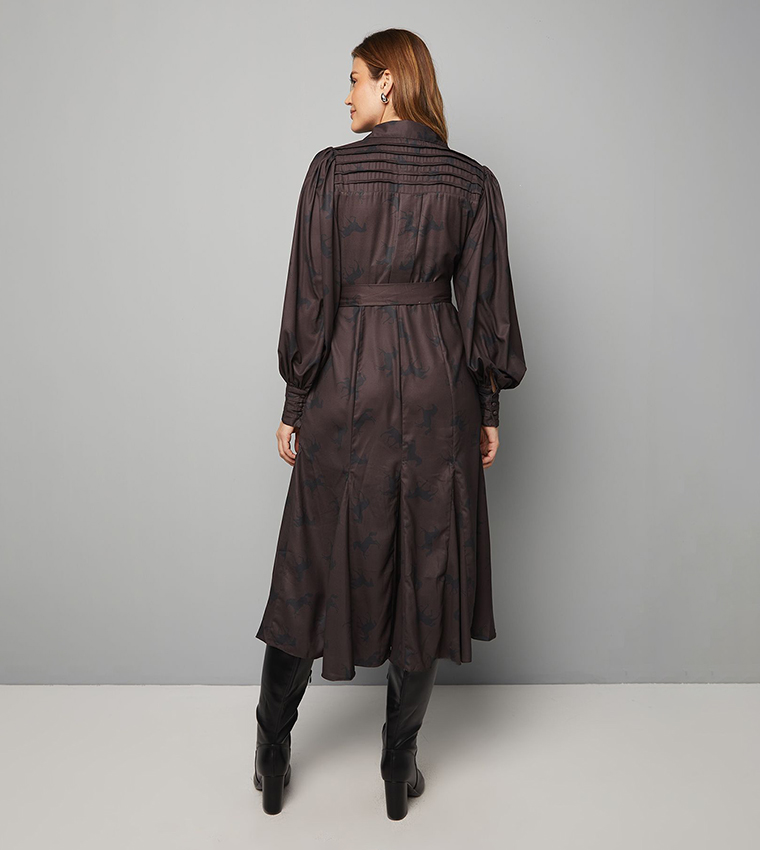 فستان قميص ميدي بطبعة 