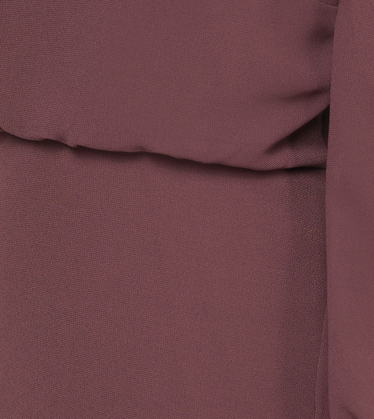 Petite Embellished Ruched Sleeves Midi Dress