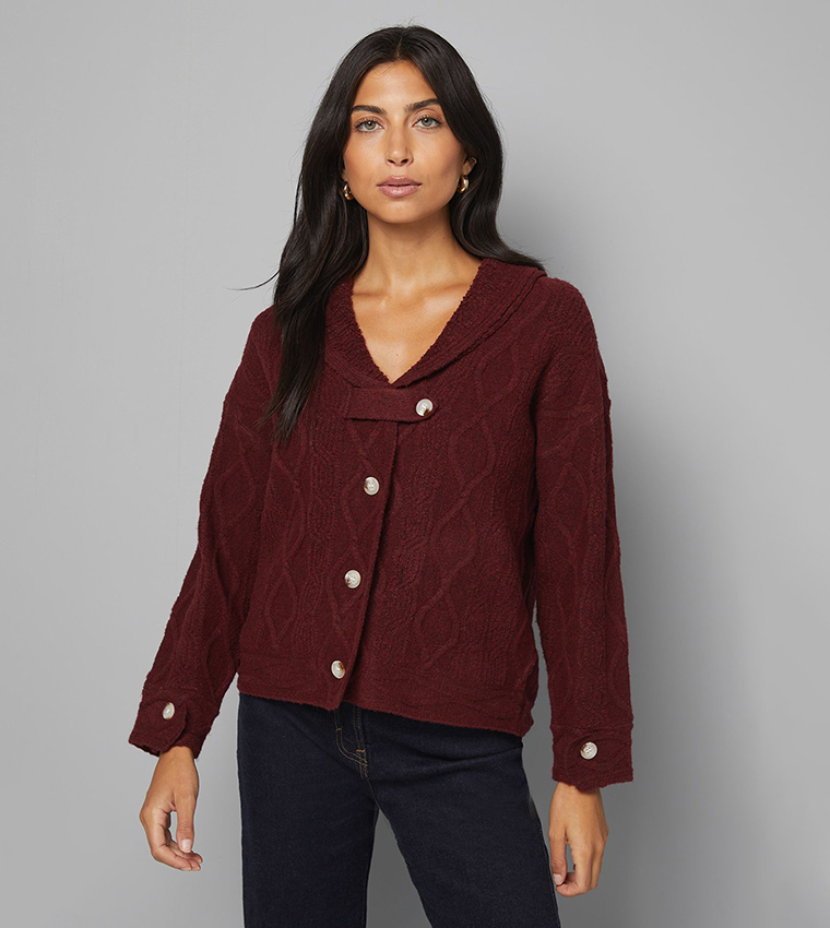 Buy Wallis Shawl Collar Cable Knit Cardigan In Red 6thStreet