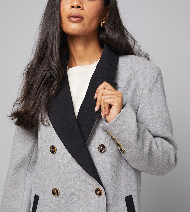 Contrast Collar and Pocket Detail Coat