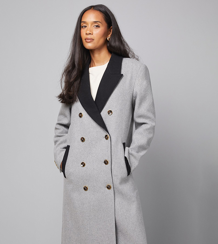Contrast Collar and Pocket Detail Coat
