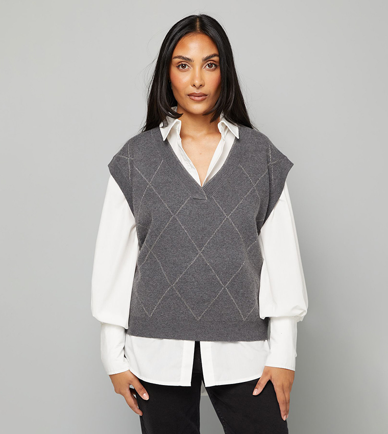 Buy Wallis Petite Glitter Knitted Sweater Vest In Grey 6thStreet