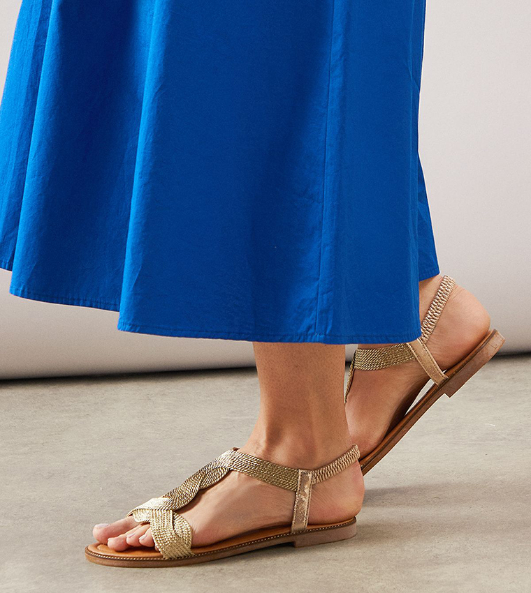 Cassie Twist T-Bar Slingback Flat Sandals