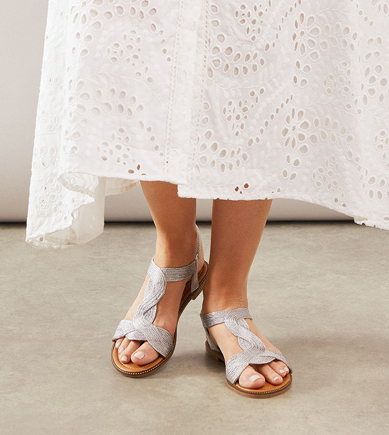 Cassie Twist T-Bar Slingback Flat Sandals