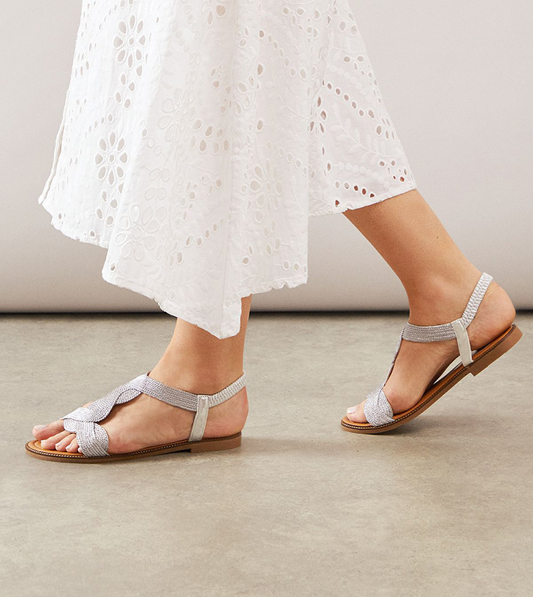 Cassie Twist T-Bar Slingback Flat Sandals
