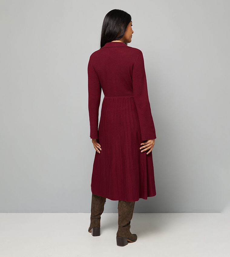 Petite Statement Button Pleated Knitted Dress
