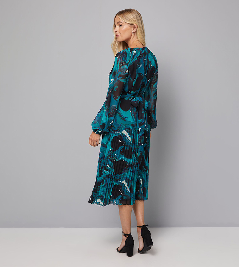 Petite Printed Chiffon Button Detail Midi Dress