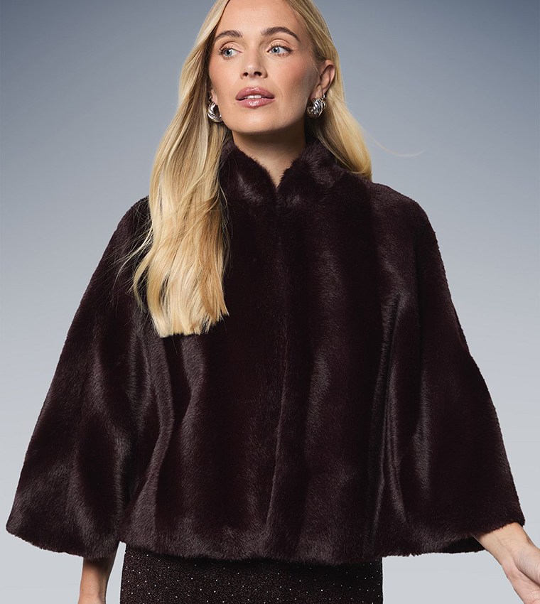 Petite Crop Faux Fur Cape