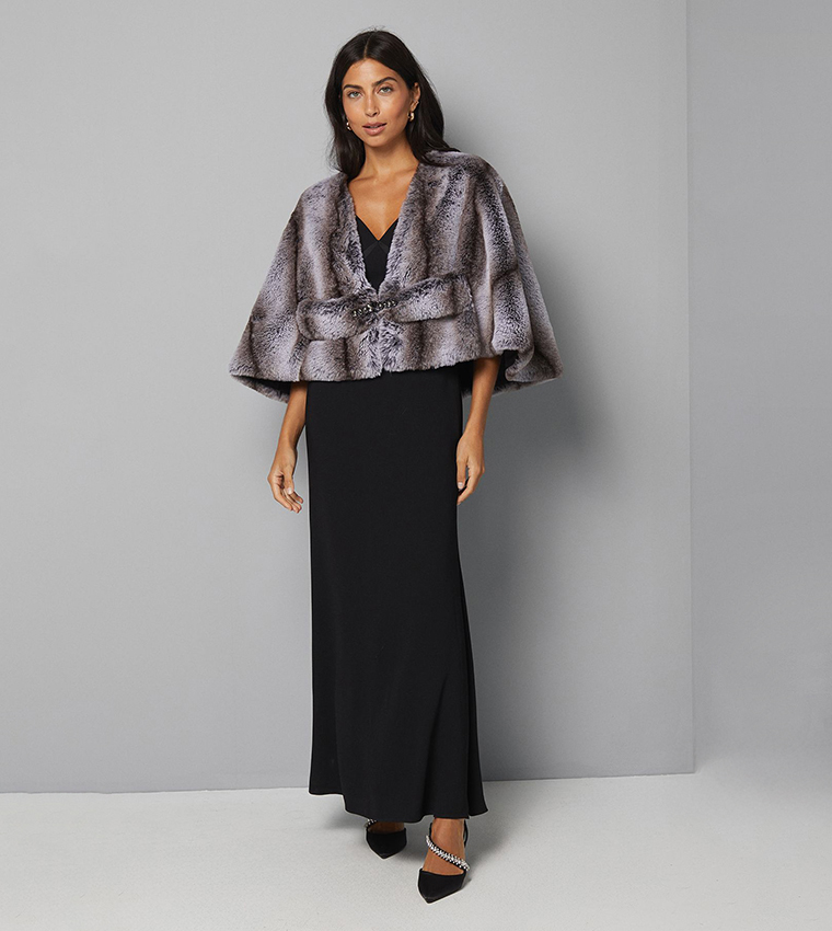Crop Embellished Faux Fur Cape