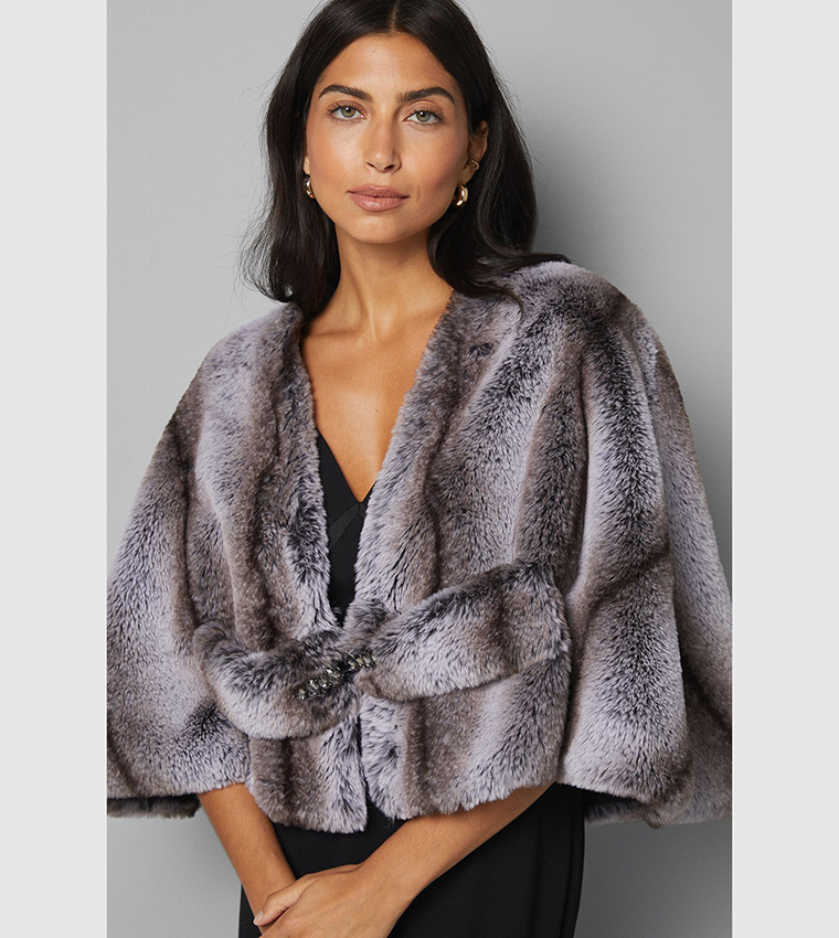 Crop Embellished Faux Fur Cape