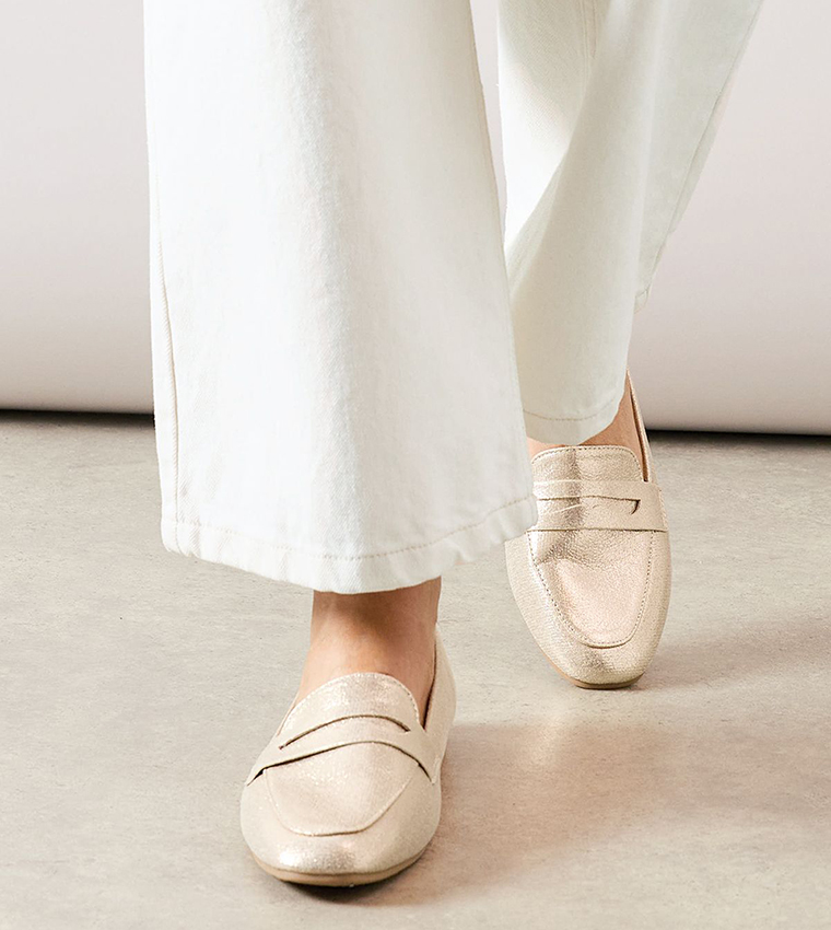 Claudia Metallic Textile Flat Penny Loafers