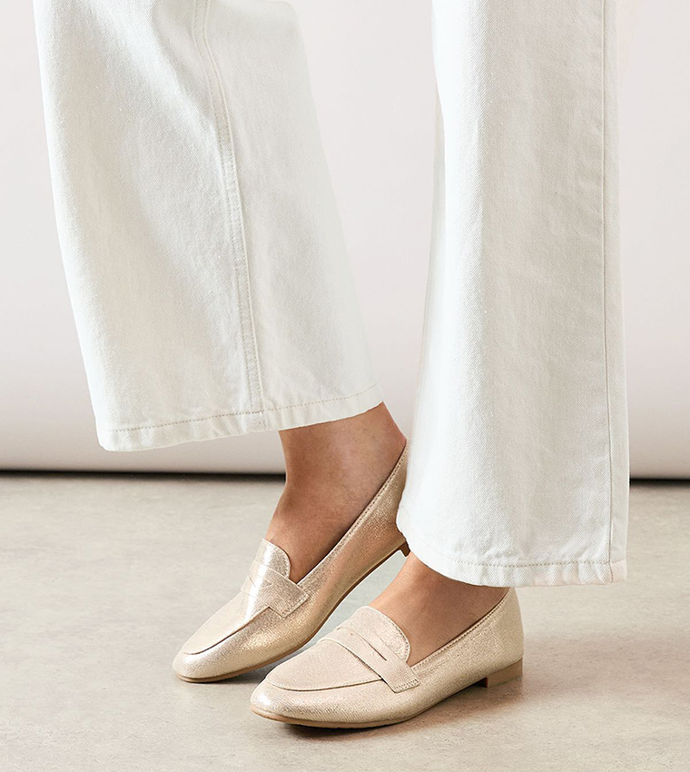 Claudia Metallic Textile Flat Penny Loafers