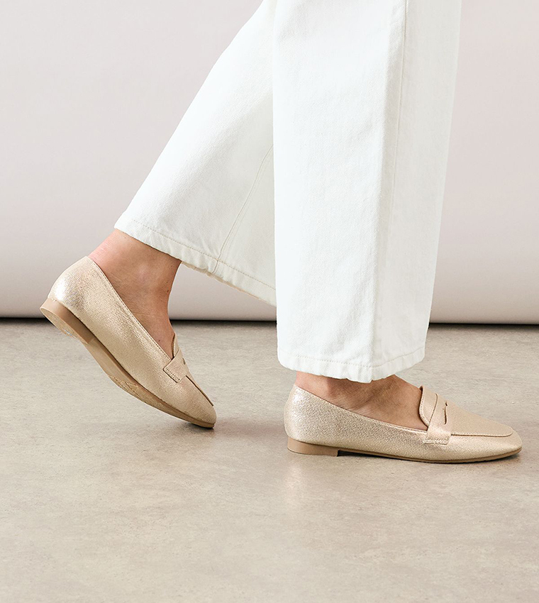 Claudia Metallic Textile Flat Penny Loafers