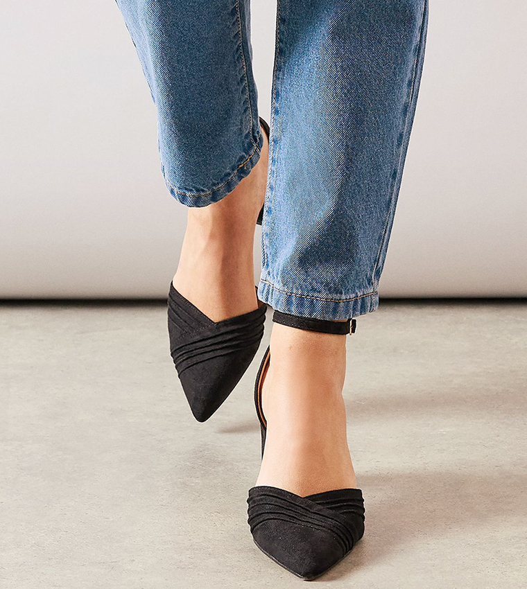 Carolina Faux Suede Rouche Detail Block Heel Pumps