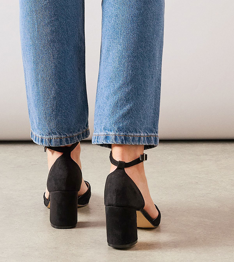 Carolina Faux Suede Rouche Detail Block Heel Pumps