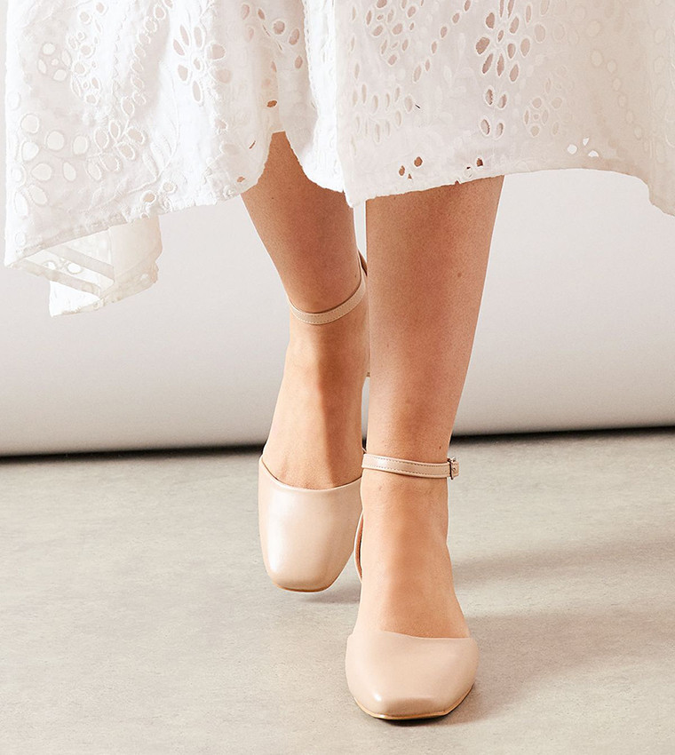 Fernanda Faux Leather Square Toe Block Heel Pumps