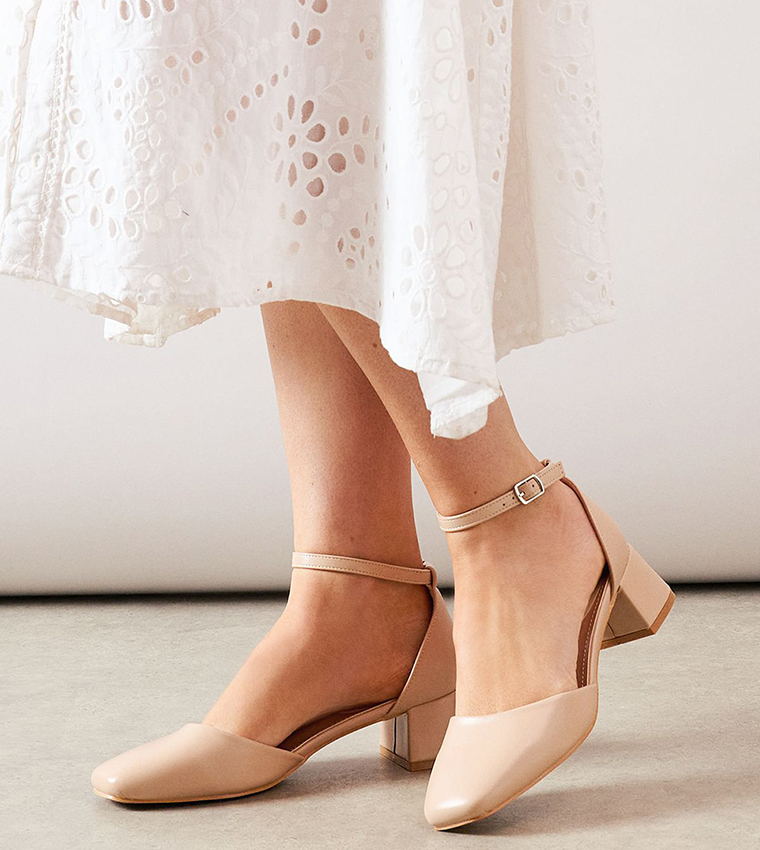 Fernanda Faux Leather Square Toe Block Heel Pumps