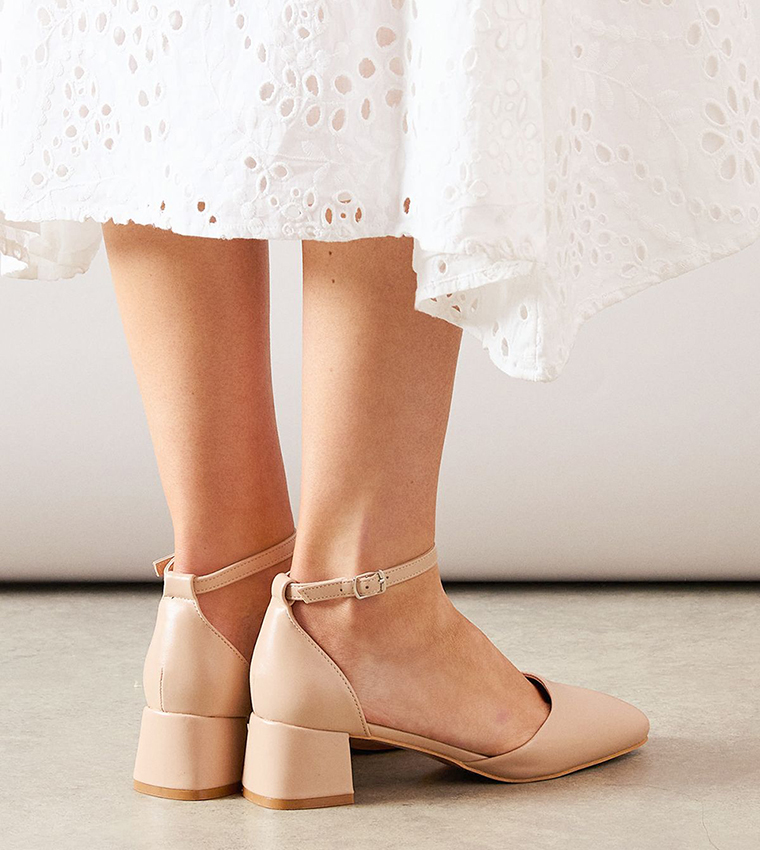 Fernanda Faux Leather Square Toe Block Heel Pumps