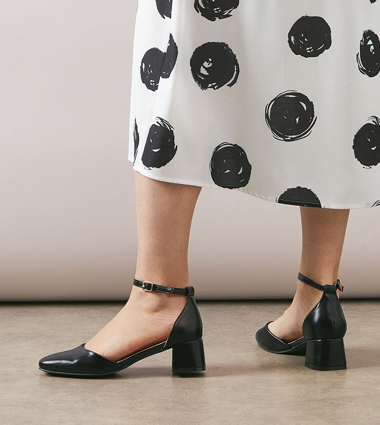 Fernanda Faux Leather Square Toe Low Block Heel Pumps