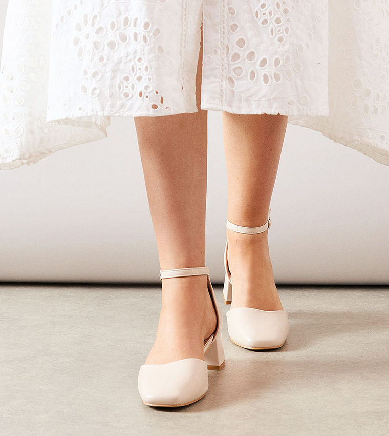 Fernanda Faux Leather Square Toe Block Heel Pumps