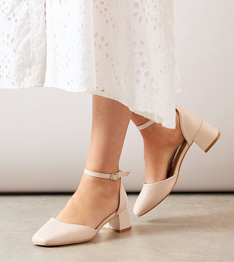 Fernanda Faux Leather Square Toe Block Heel Pumps