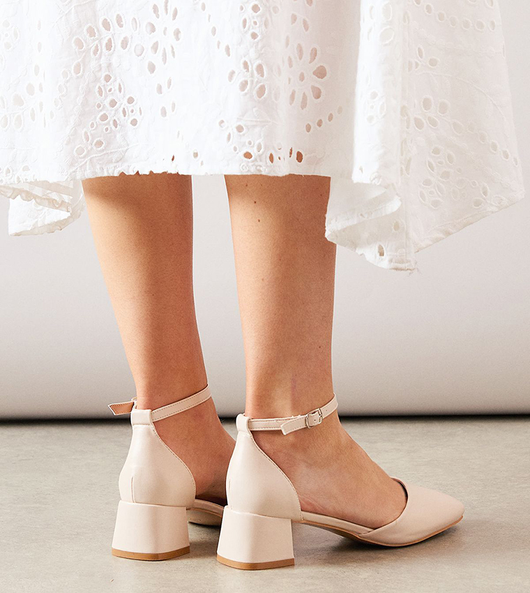 Fernanda Faux Leather Square Toe Block Heel Pumps