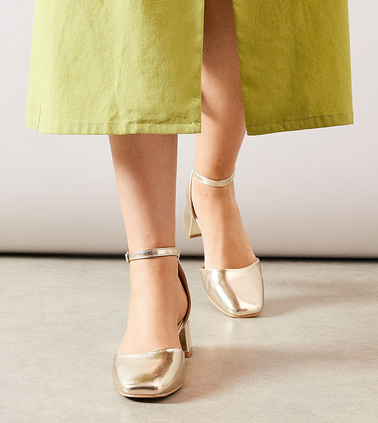Fernanda Faux Leather Square Toe Block Heel Pumps
