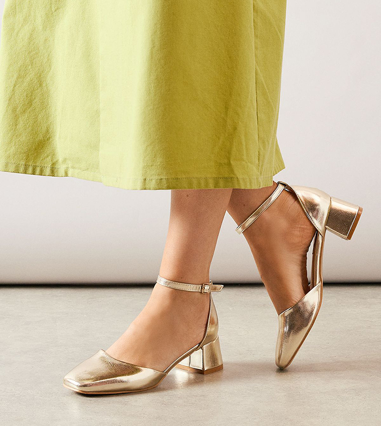 Fernanda Faux Leather Square Toe Block Heel Pumps