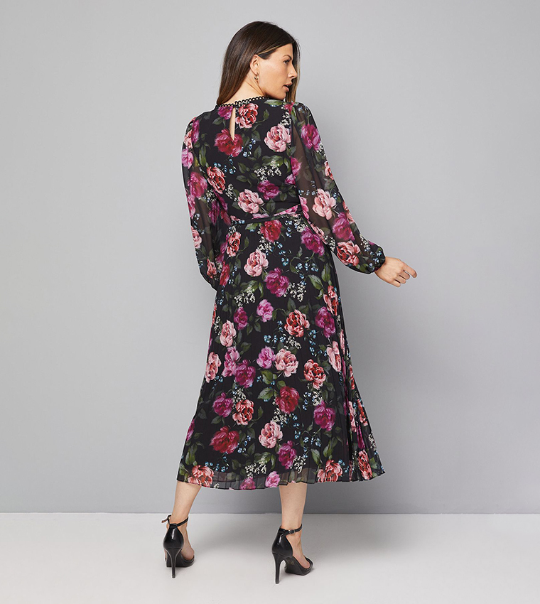 Floral Print Pleated Midi Dress
