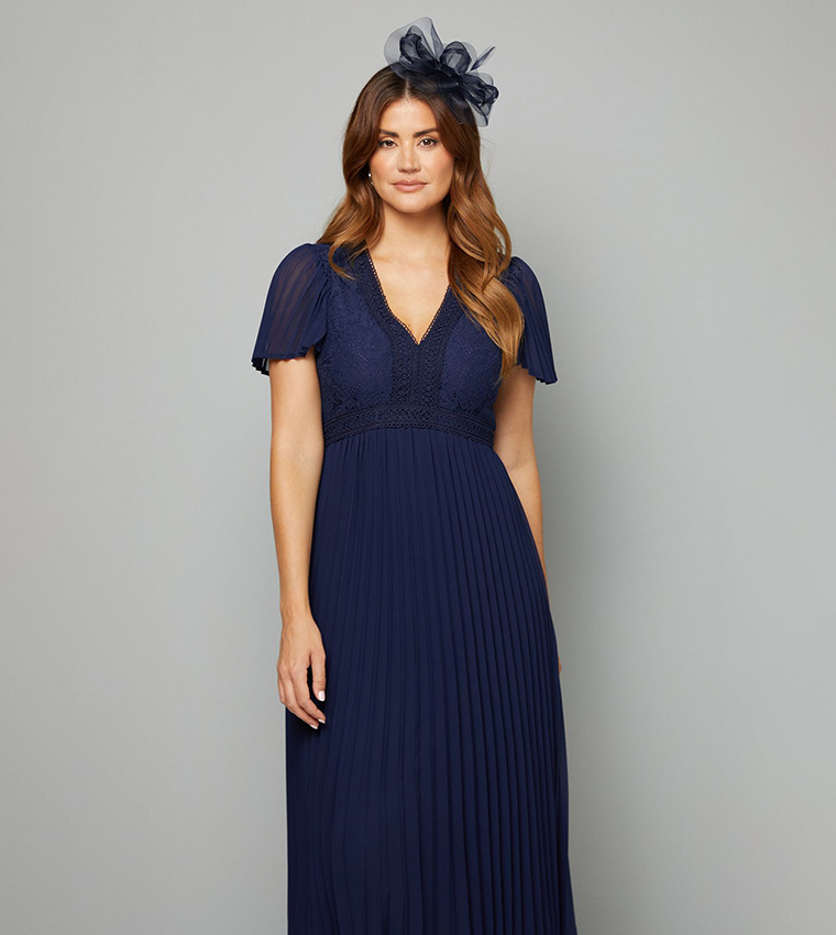 Lace Pleated Skirt Midi Dress