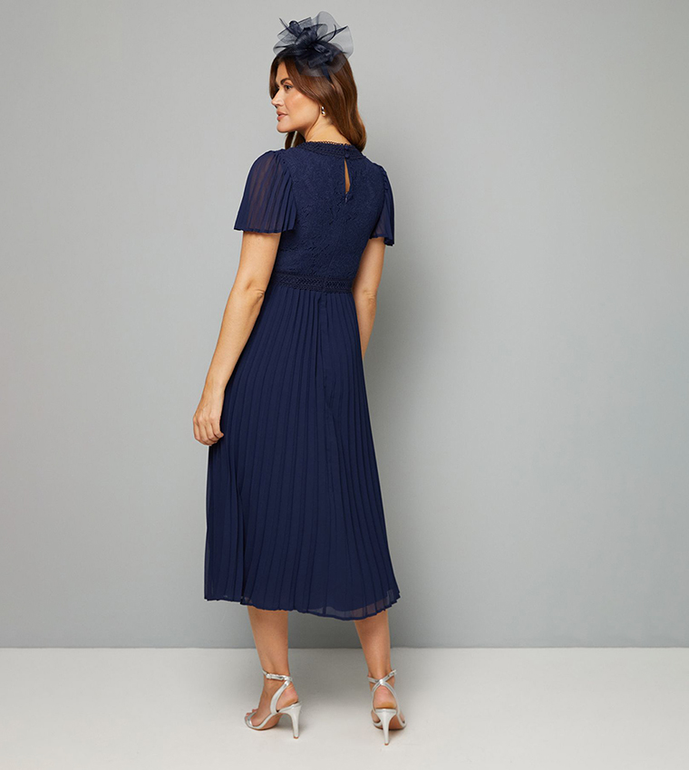 Lace Pleated Skirt Midi Dress
