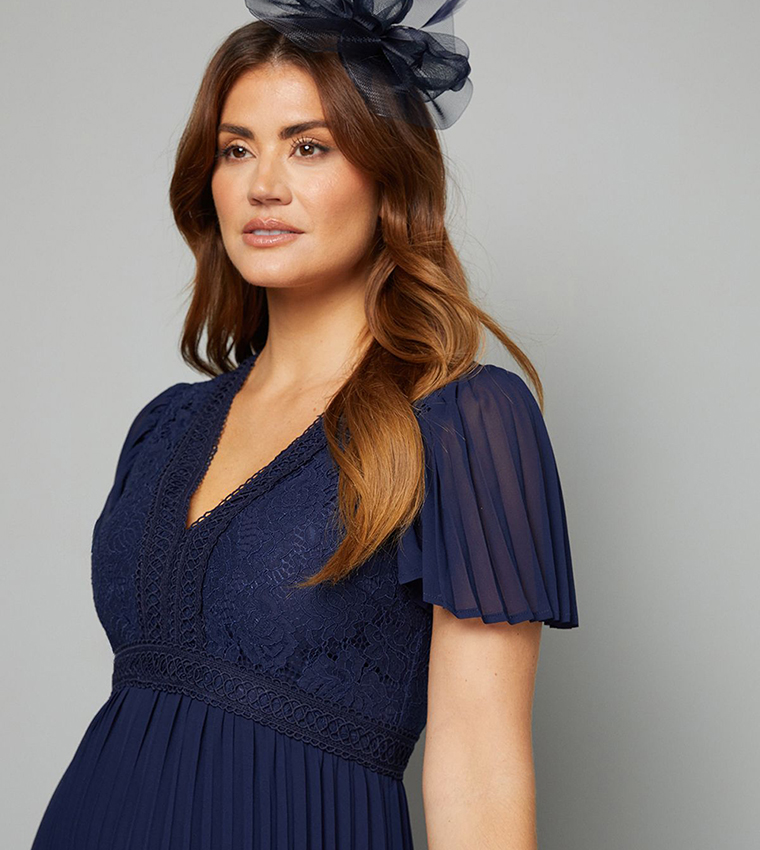 Lace Pleated Skirt Midi Dress