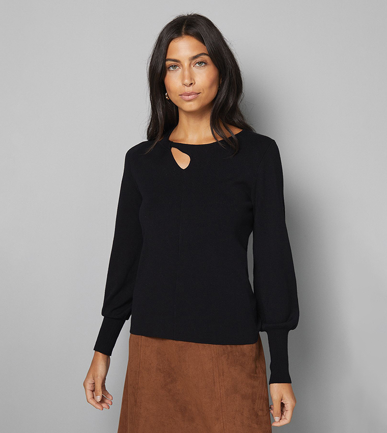 Keyhole Detail Crew Neck Knitted Sweater